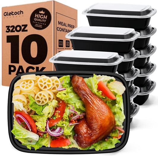 Glotoch 32oz Meal Prep Containers, 10 Pack (20-Piece) Reusable Food Prep Containers with Lids Microwave, Freezer, Dishwasher Safe Leakproof Durable Plastic Food Storage Bento Box To Go Take Out