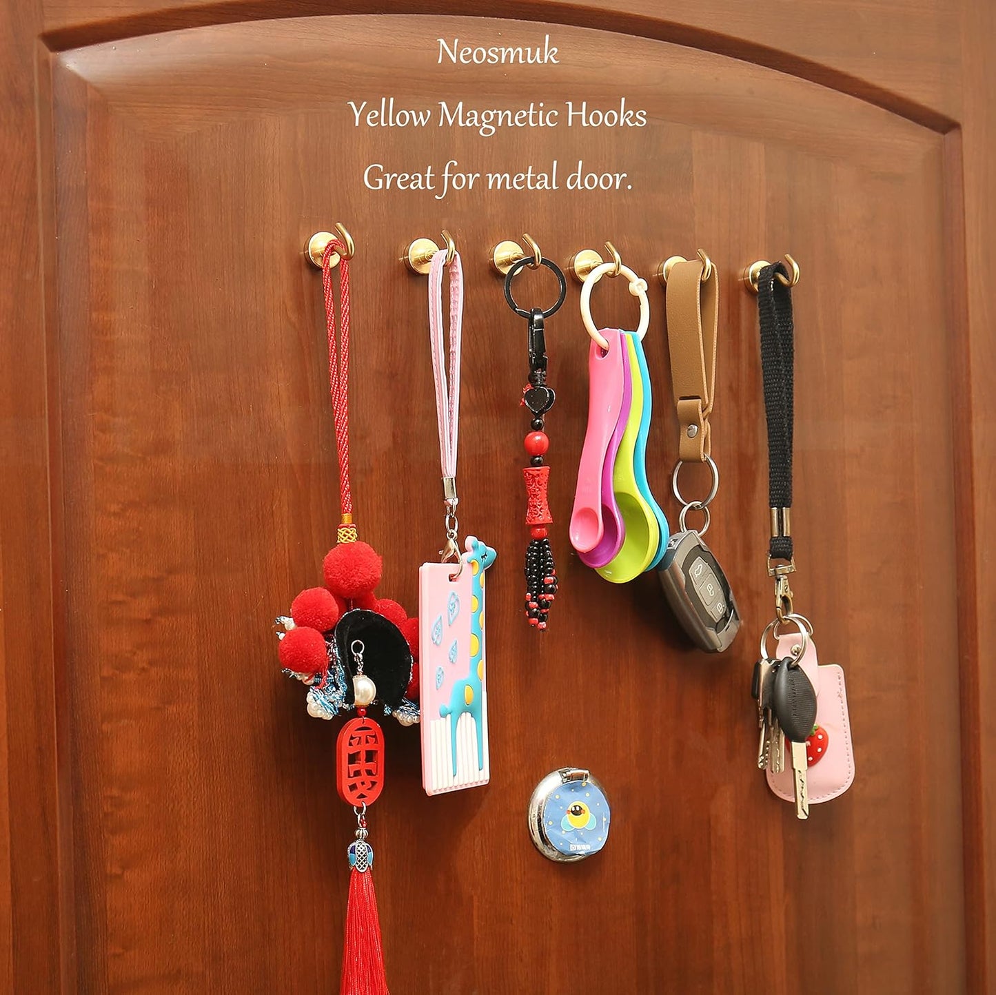 Neosmuk Magnetic Hooks,30lb+ Heavy Duty Earth Magnets with Hook for Refrigerator, Extra Strong Cruise Hook for Hanging, Magnetic Hanger for Cabins, Grill (Golden, 10 Pack)