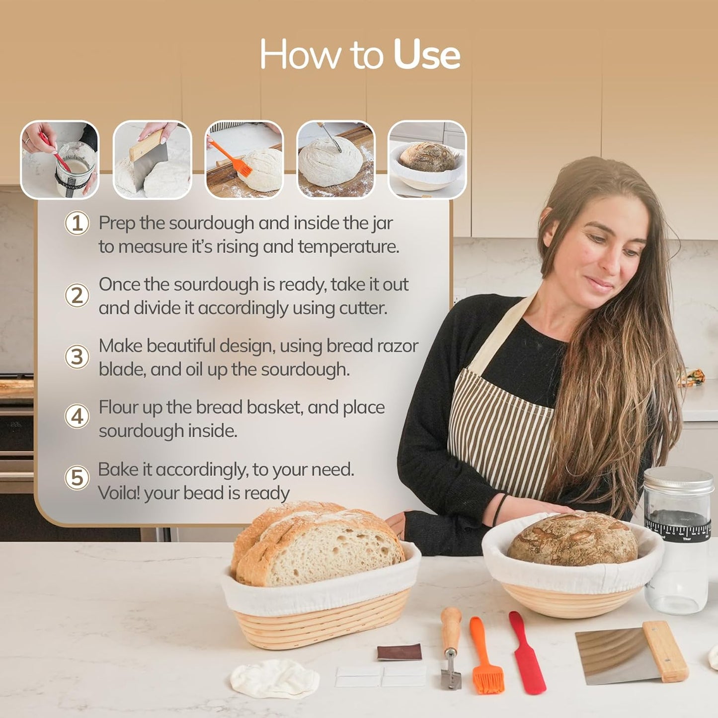 Sourdough Bread Baking Supplies 16 Pcs | Banneton Bread Proofing Basket Kit with Sourdough Starter Jar, 9" Round & 10" Oval Sourdough Proofing Rattan Baskets with Bread Making Tools Gift Set