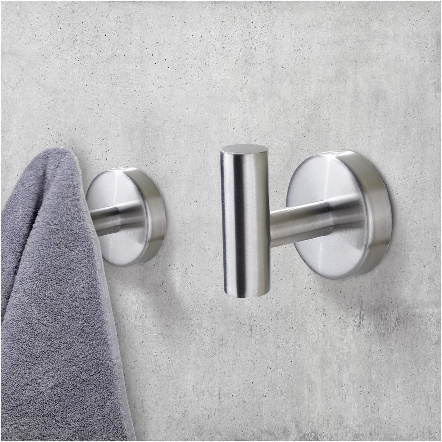 Towel Hook for Bathroom,Screw Mount Heavy Duty Wall Hooks, Stainless Steel Coat Robe Clothes Hook for Bathroom Kitchen Garage Hotel, 2 Packs Wall Mount Towel Holder, Brushed Silver
