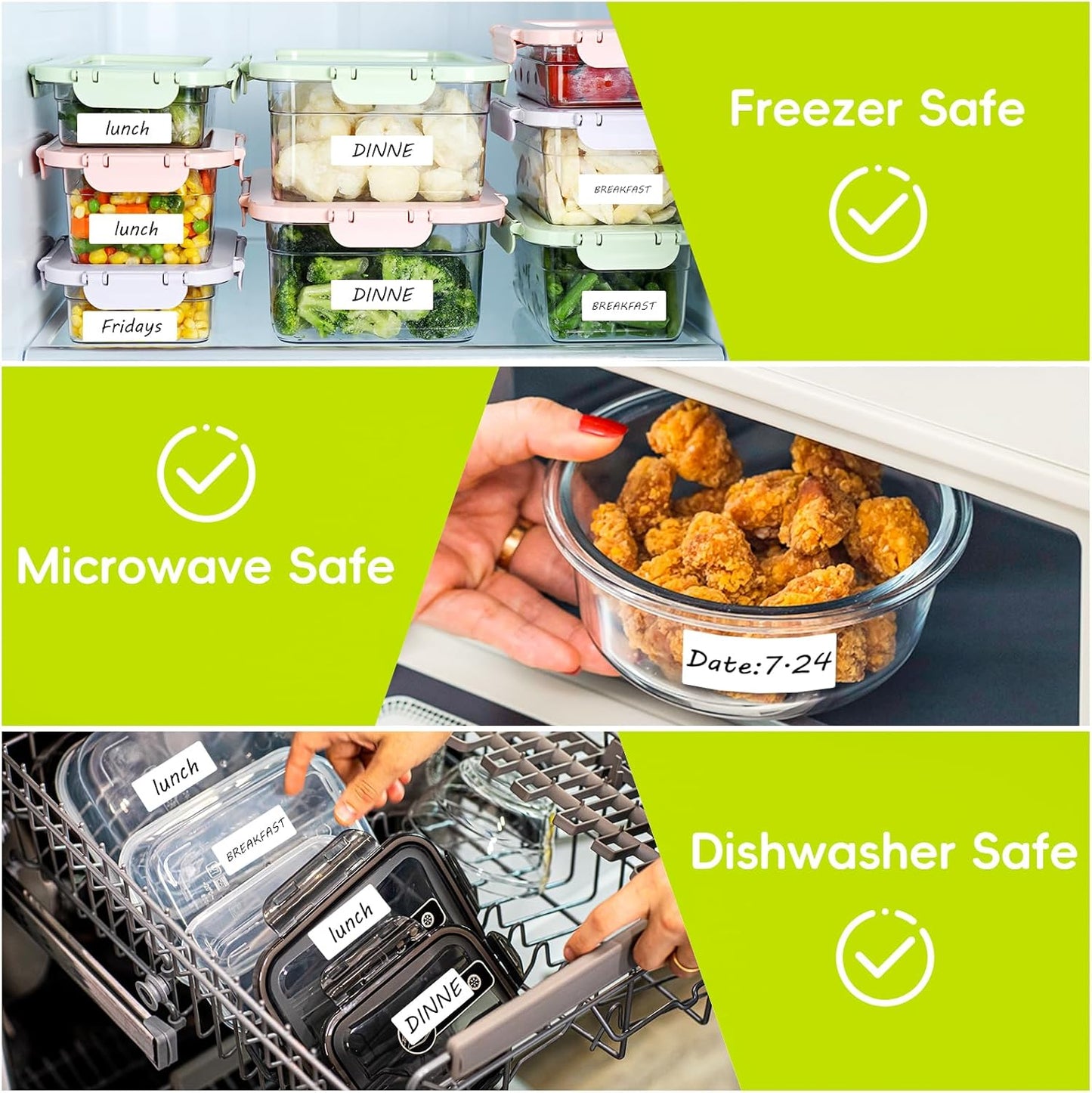 1200 Blank Removable Freezer Labels with Perforation Line for Easy Distribution and Use. Waterproof and Oil-Resistant, Suitable for Food Containers, Jars, and Kitchen Organization.(1 "x 3")