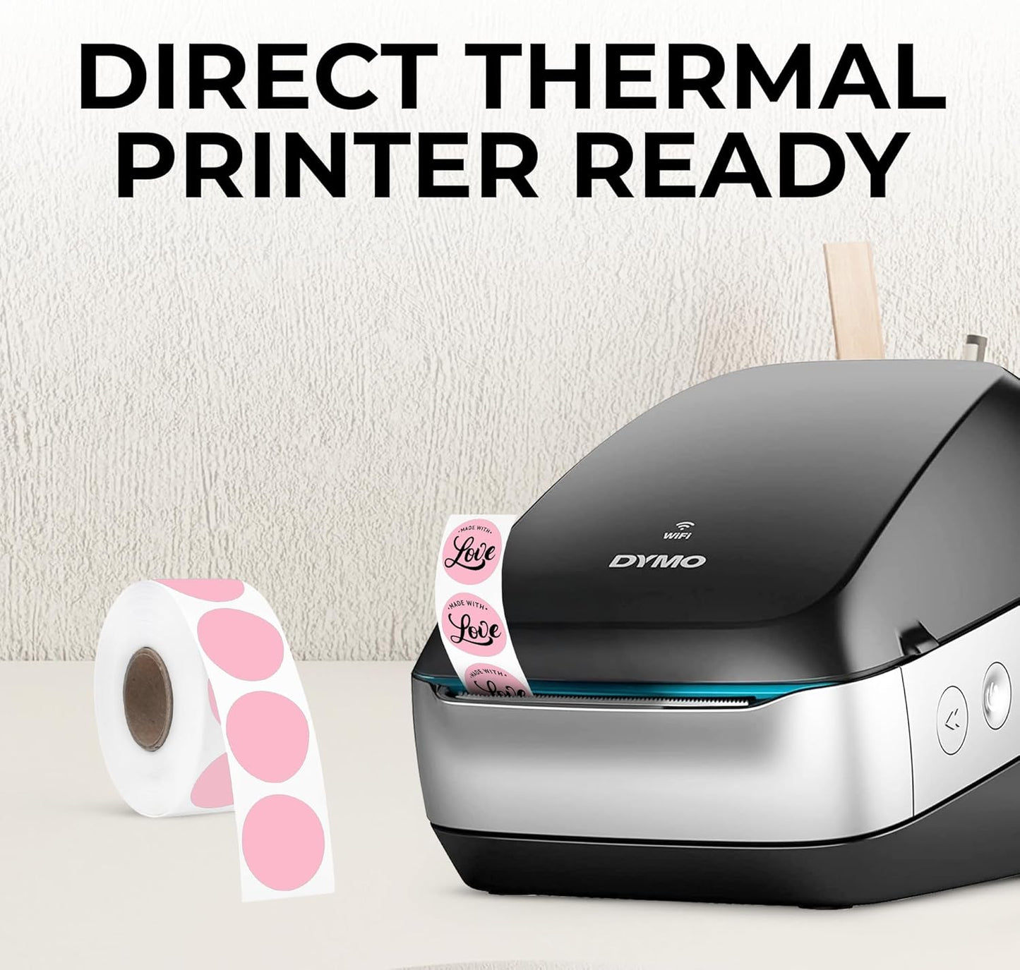 Perco Pink 1-Inch Perforated Circle Dot Thermal Sticker Labels — 735 Stickers/Roll, Direct Thermal Printer Compatible—with Permanent Adhesive for Color Coding, Garage Sales, Crafts—Made in USA