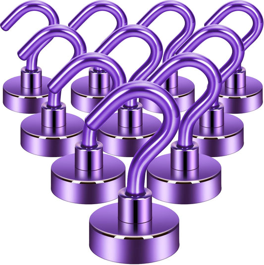 Neosmuk Magnetic Hooks,30lb+ Heavy Duty Earth Magnets with Hook for Refrigerator, Extra Strong Cruise Hook for Hanging, Magnetic Hanger for Cabins, Grill (Purple, Pack of 10)