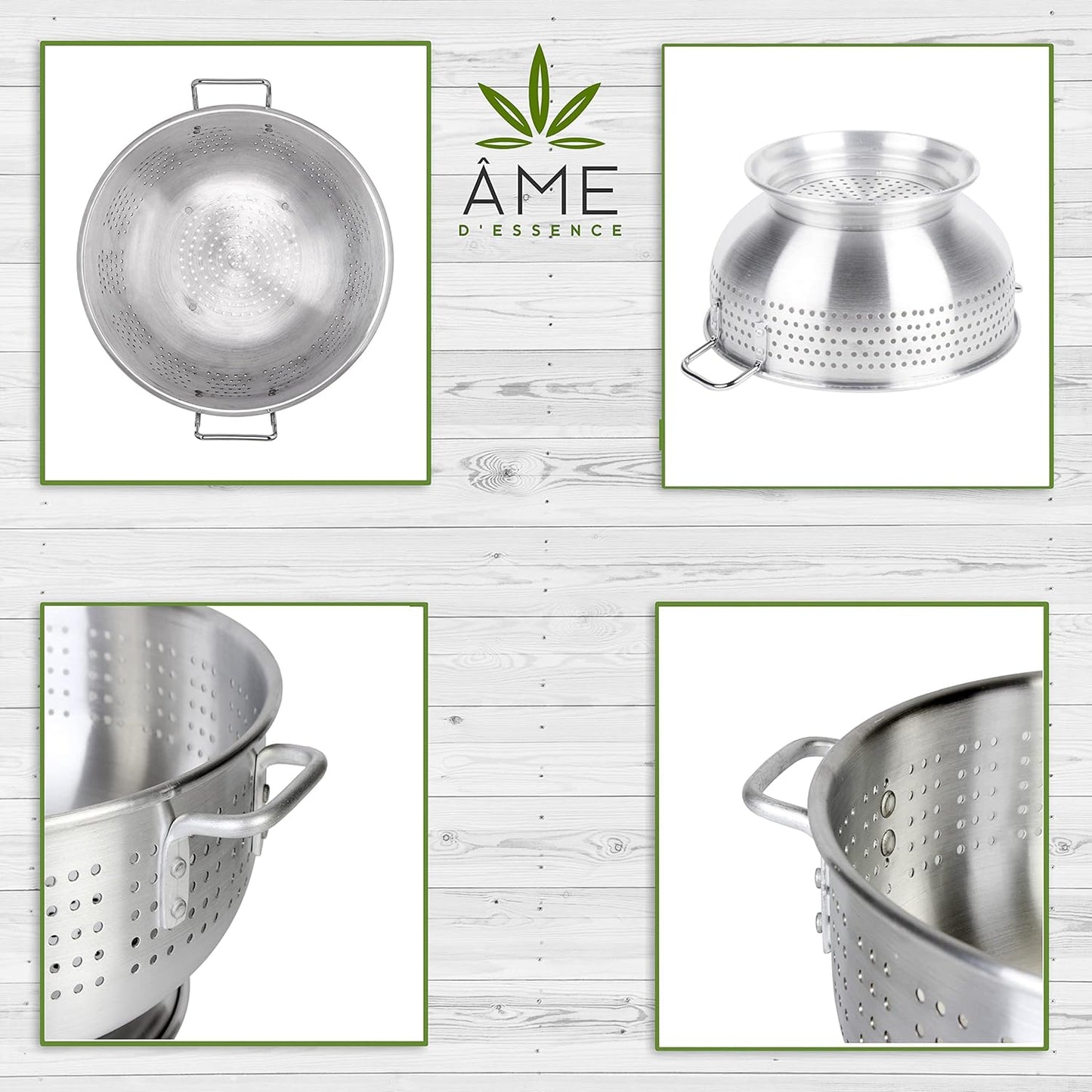 (8-QT) Aluminum Colander with Handles and Base Heavy Duty Commercial Grade