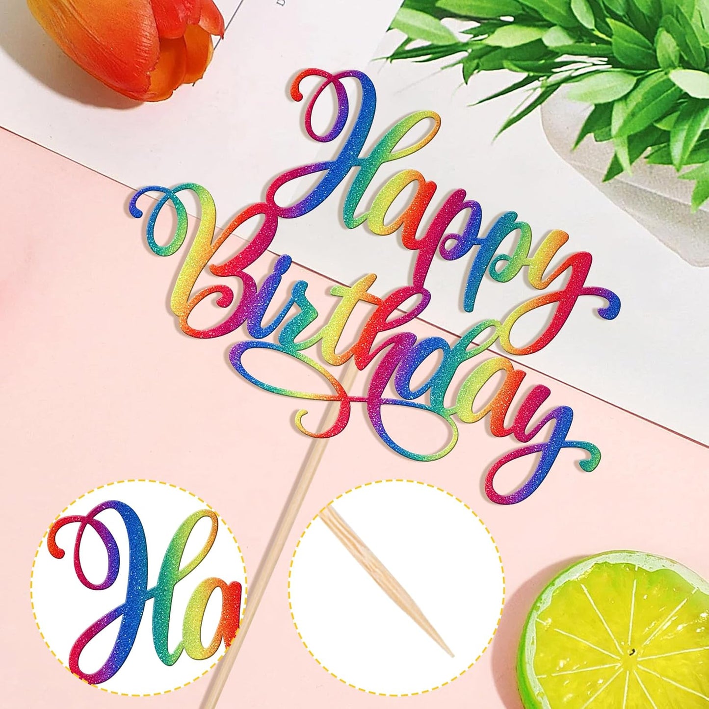ZHUOWEISM 1 PCS Happy Birthday Cake Topper Glitter Happy Birthday Cake Pick for Celebrating Happy Birthday Anniversary Party Cake Decorations Supplies Colorful