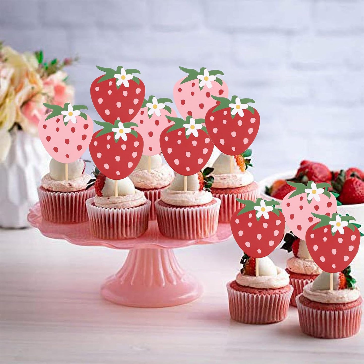 Strawberry Birthday Cupcake Toppers - Strawberry Berry One 1st Birthday Cake Topper,Fruit Themed 1st Party Decorations.Sweet One Cupcake Toppers (Strawberry cake topper)