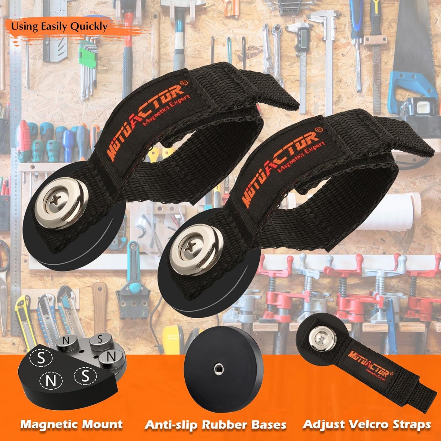 MUTUACTOR Magnetic Hooks Heavy Duty,4Pack Strong Magnetic Mount Garage Storage Magnets with Hooks,Non-Slip Magnets Extension Cord Organizer for Hoses,Electric Cables in Garage,Pick-up,RV and Workshop