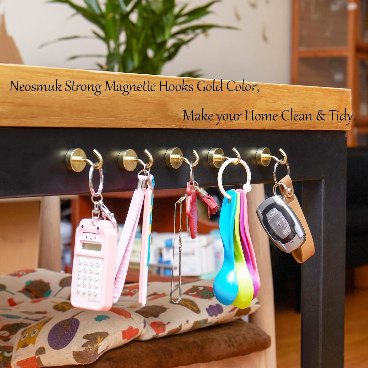 Neosmuk Magnetic Hooks,Heavy Duty Earth Magnets with Hook for Refrigerator, Extra Strong Cruise Hook for Hanging, Magnetic Hanger for Cabins, Grill (Gold, Pack of 10)