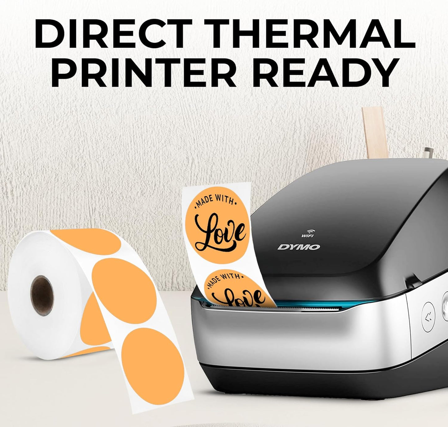 Perco Orange 2-Inch Perforated Circle Dot Thermal Sticker Labels — 735 Stickers/Roll, Direct Thermal Printer Compatible—with Permanent Adhesive for Organizing, Color Coding, Bin Labeling—Made in USA