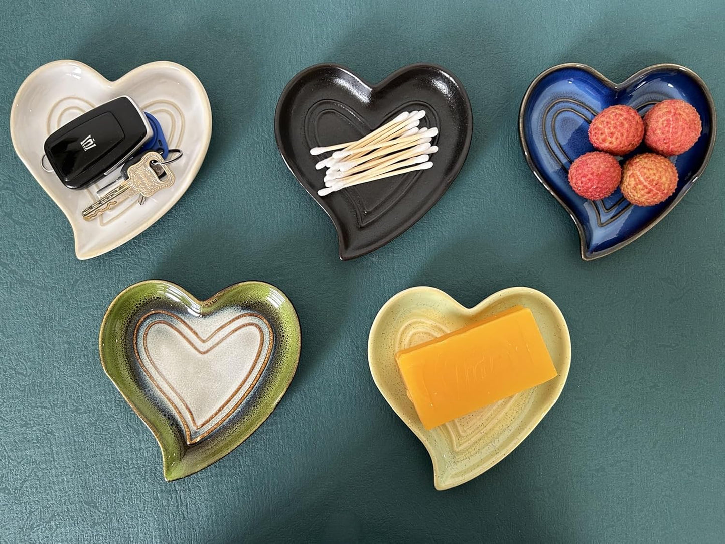 Ceramic Spoon Rest for Stove Top, Heart Cute Spoon Rest for Kitchen Counter, Cooking Spoon Holder for Kitchen Counter, Utensil Rest Spatula Rest Ladle Holder Tong Rest (Retro Grass Green)