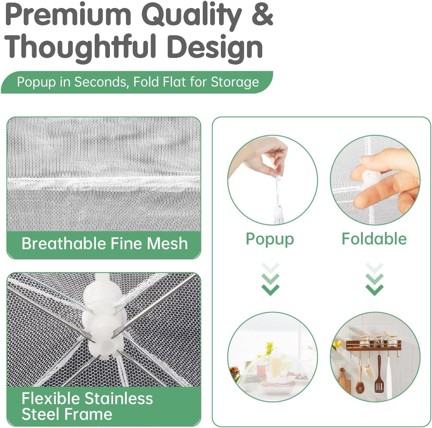 6 Pack Food Covers for Outside Mesh, 2 XL 40x25 inch + 4 L 17x17 inch Popup Foldable Outdoor Food Tents, Screen Net to Keep Bugs Flies Away for Picnic BBQ Camping Party Supplies