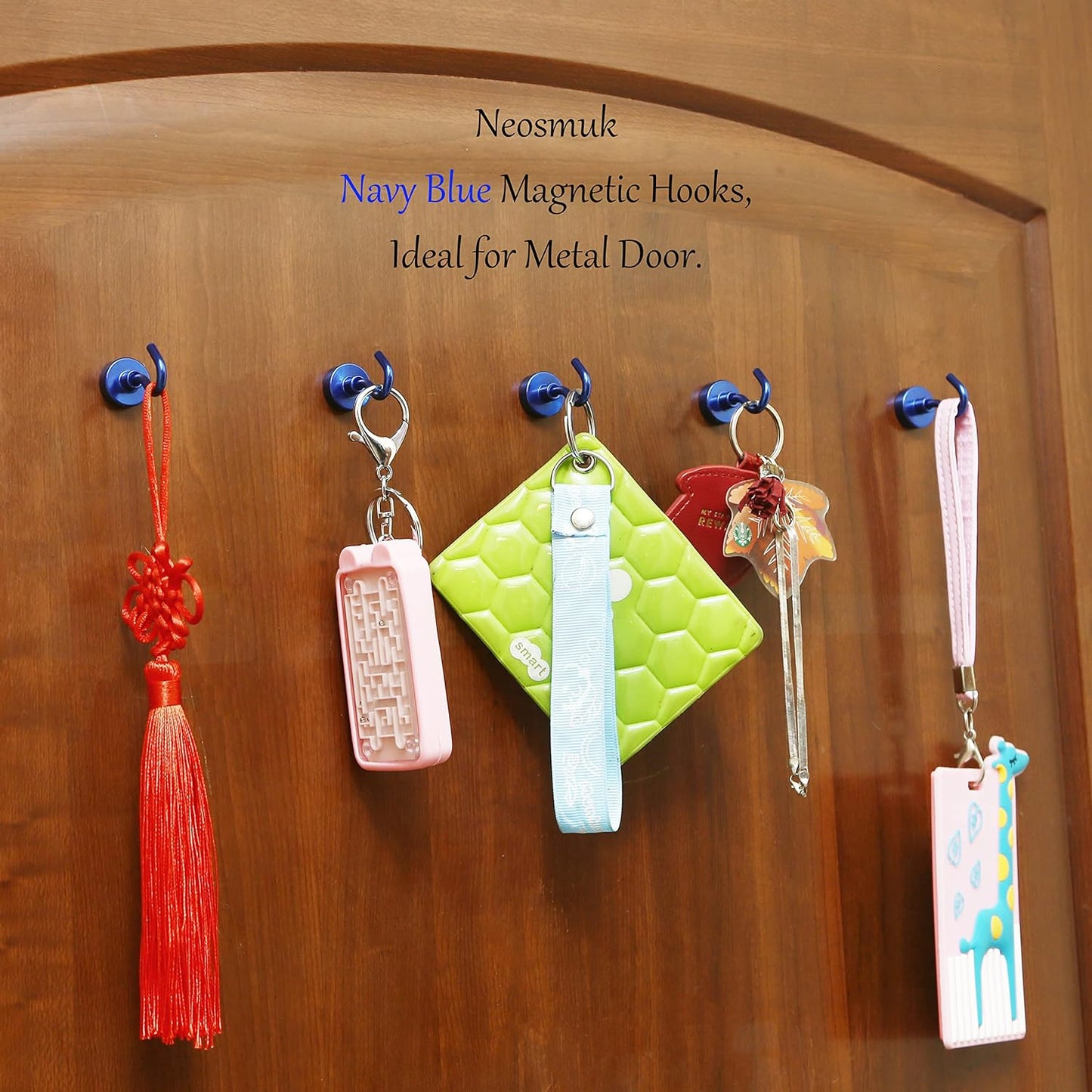 Neosmuk Magnetic Hooks,30lb+ Heavy Duty Earth Magnets with Hook for Refrigerator, Extra Strong Cruise Hook for Hanging, Magnetic Hanger for Curtain, Grill (Navyblue, 15 Pack)