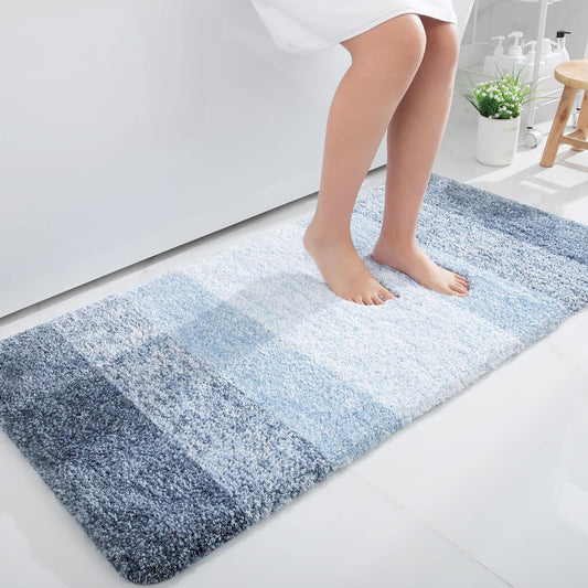 OLANLY Bathroom Runner Rugs 45x27, Extra Soft Absorbent Microfiber Bath Rugs, Rubber Backing, Quick Dry, Machine Washable Bath Mats for Bathroom Floor, Tub and Shower, Home Decor Accessories, Blue
