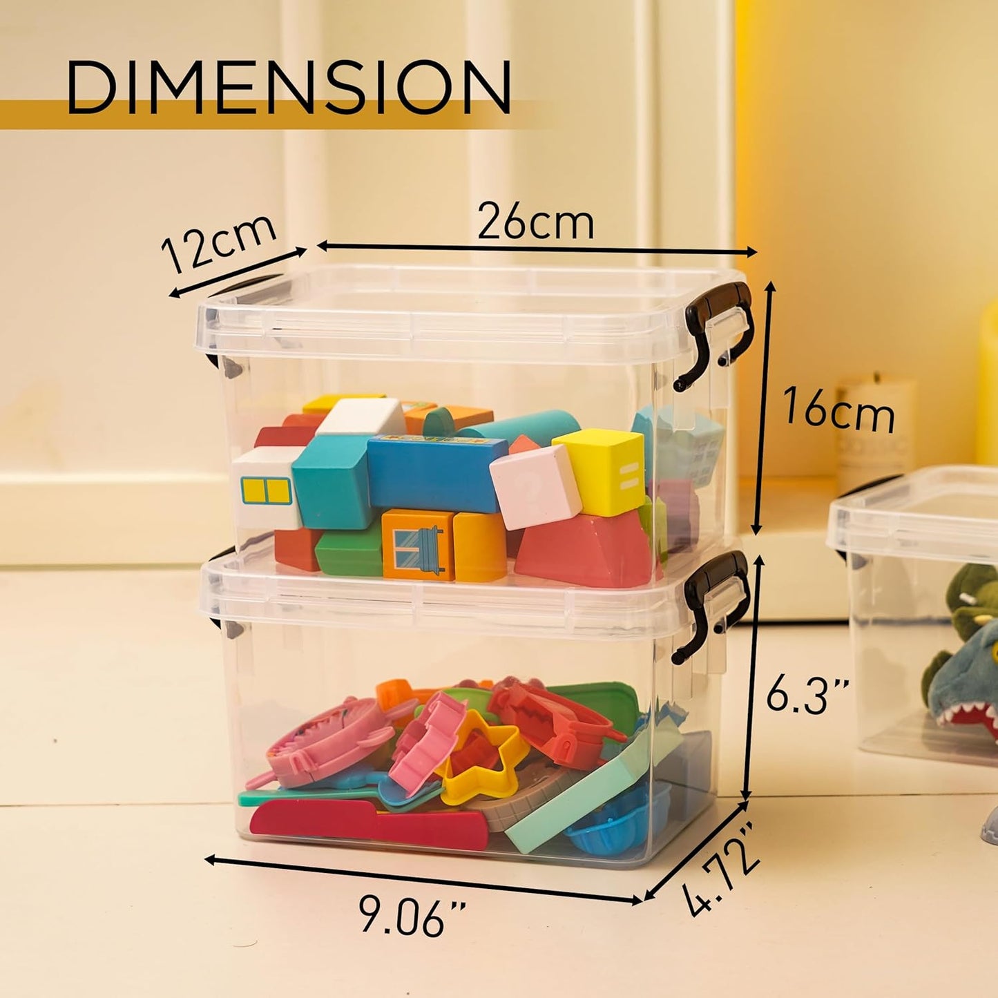 ITYLIFE CITYLIFE 4 Packs 3.5 QT Small Storage Bins with Black Handle Clear Plastic Bins with Reinforce Bottom Stackable Storage Containers for Organizing Art Supply, Craft Stuff, Markers, Small Toys