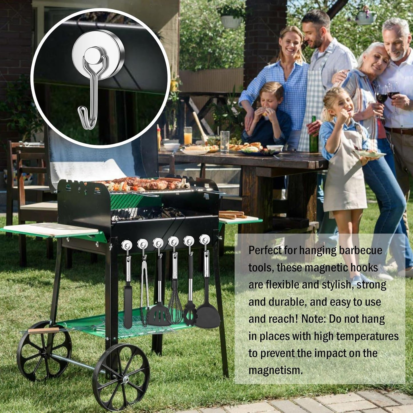 FINDMAG Magnetic Hooks, 60lbs+ Magnetic Hooks for Cruise Ship Essentials, Rare Earth Magnet Hooks Heavy Duty for Hanging, Magnetic Hanger for Garage, Grill, Fridge, Toolroom, Workplace, 6 Pack, Silver