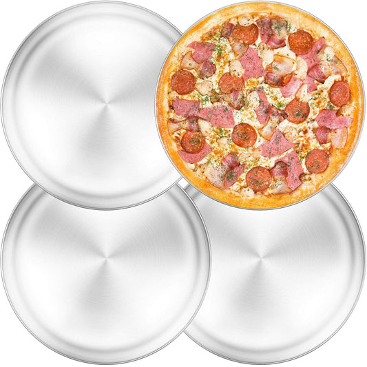 Pizza Pans, 12 inch Stainless Steel Pizza Tray, Round Pizza Dish Plate For Oven Baking, Healthy & Heavy Duty, Rust Free & Dishwasher Safe - 4 Pack