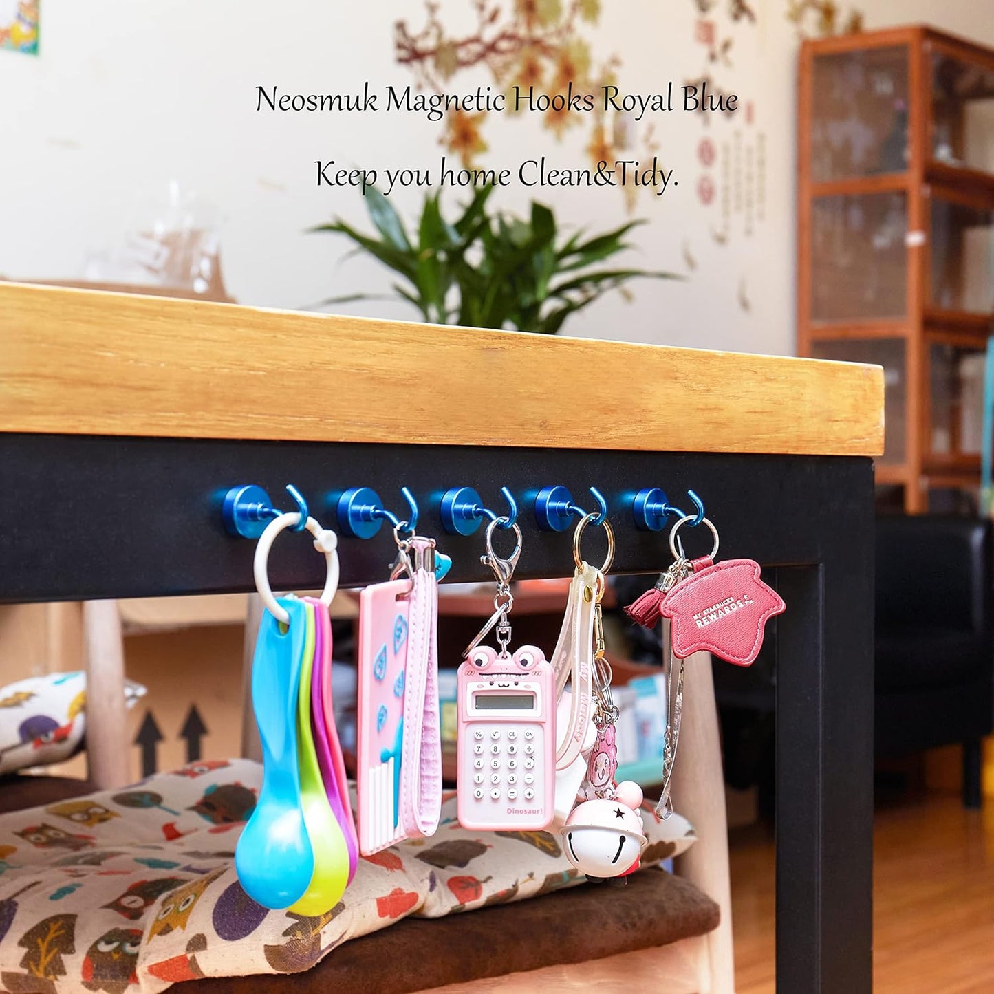 Neosmuk Magnetic Hooks, Heavy Duty Earth Magnets with Hook for Refrigerator, Extra Strong Cruise Hook for Hanging, Magnetic Hanger for Cabins, Grill (Blue, Pack of 10)