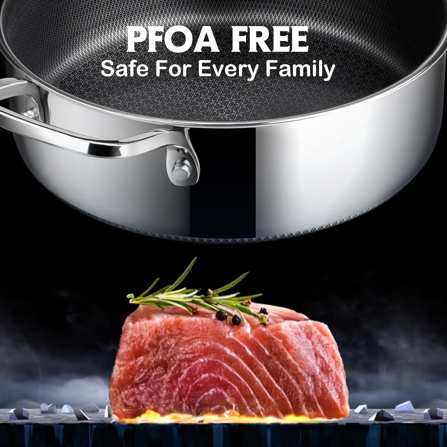 Frying Pans Nonstick with Lid,Hybrid Non Stick 5 Quart Saute pan,PFOA Free Cookware,Stainless Steel skillet,12 inch Deep Saute Pan,Dishwasher&Oven Safe,Works on All Cooktops