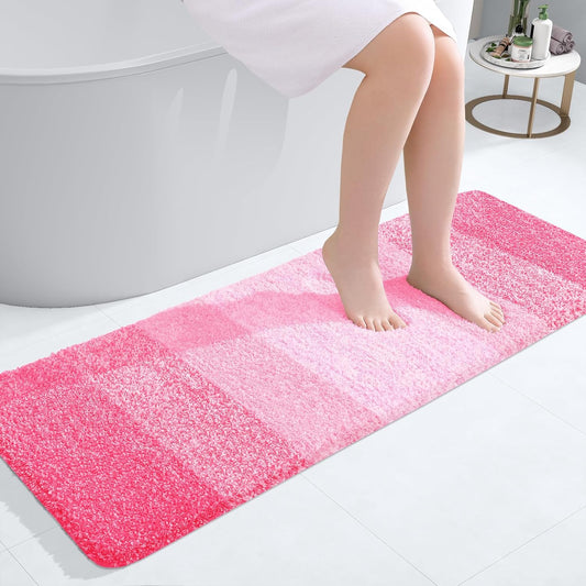 OLANLY Bathroom Runner Rugs 47x17, Extra Soft Absorbent Microfiber Bath Rugs, Rubber Backing, Quick Dry, Machine Washable Bath Mats for Bathroom Floor, Tub and Shower, Home Decor Accessories, Pink