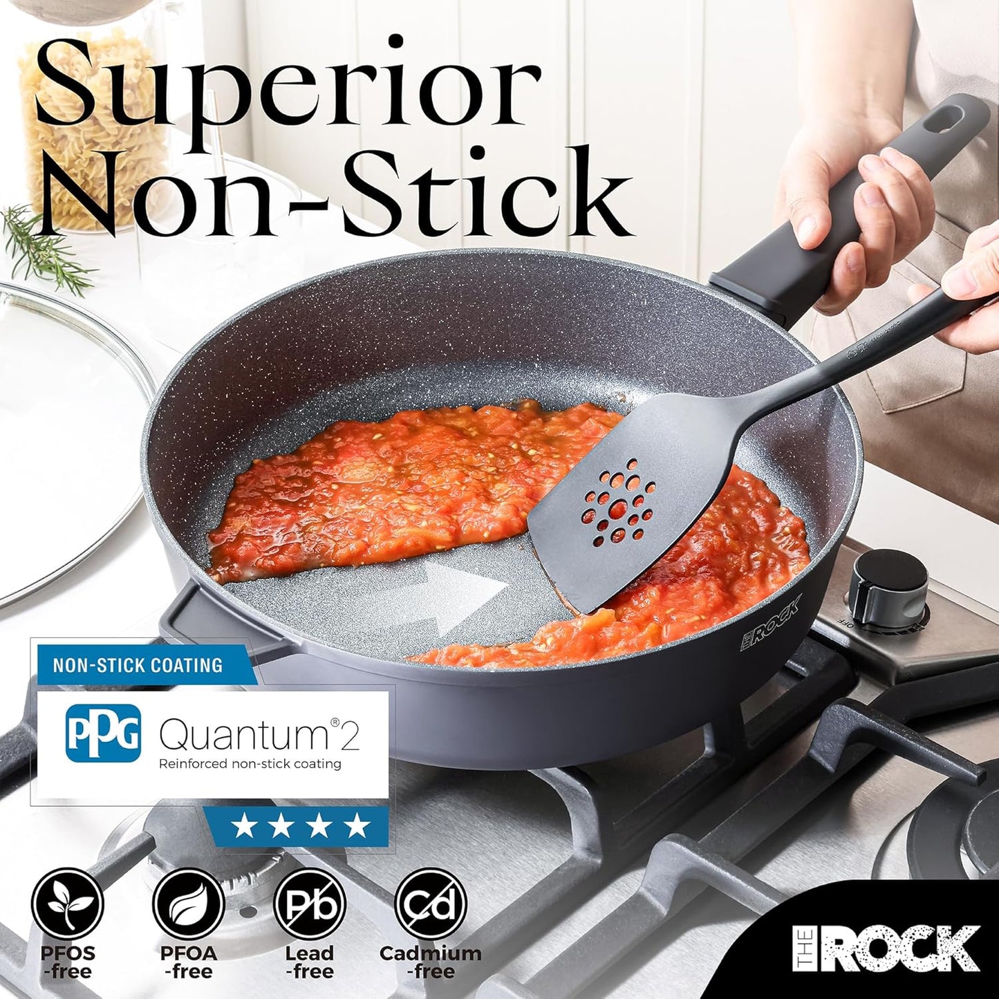 THE ROCK SOHO 4 Qt Nonstick Deep Frying Pan Skillet with Glass Lid, 11 Inch Large Deep Frying Pan, Non Stick Saute Pan – Stay-cool Handle, Induction Compatible, Oven & Dishwasher Safe, Black