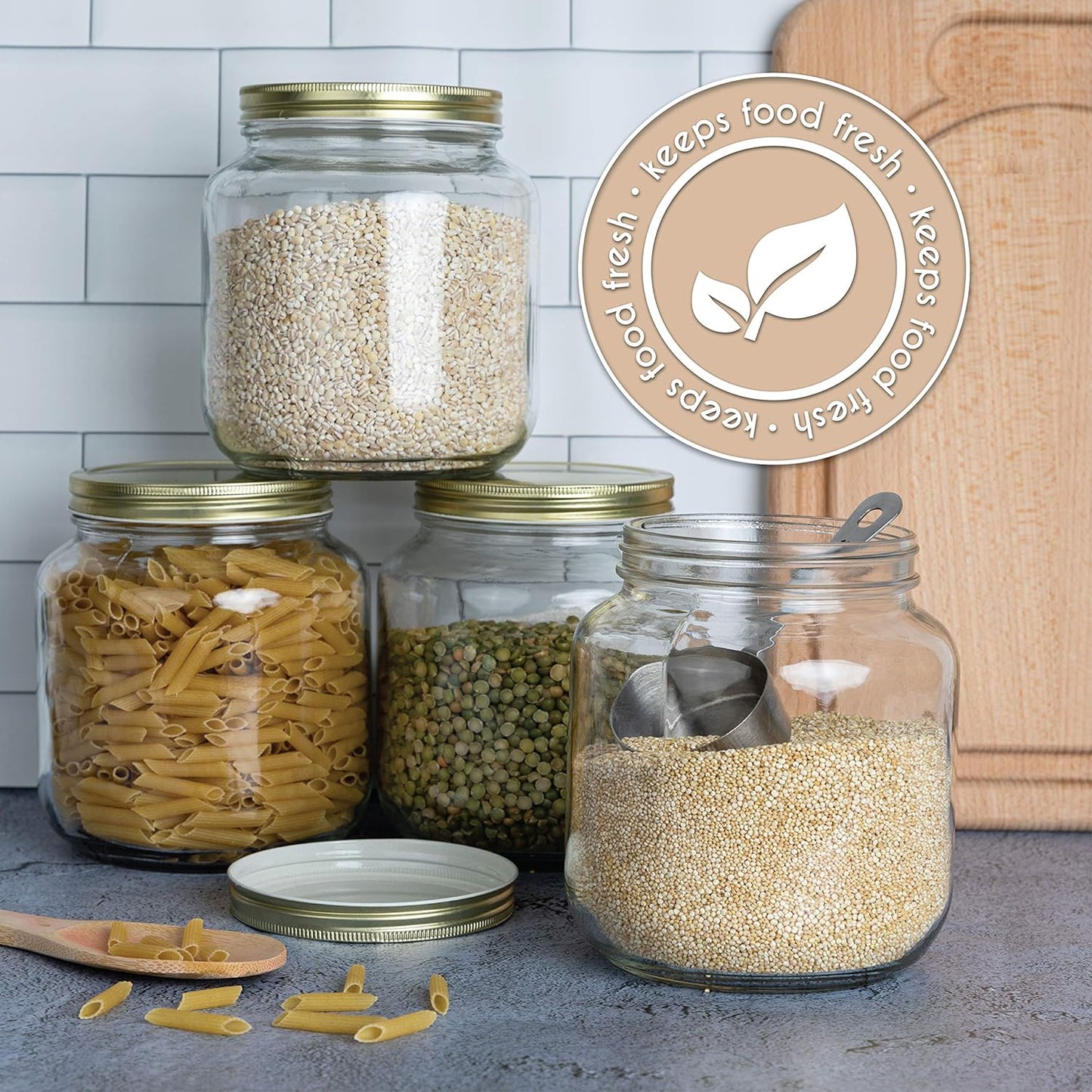 kitchentoolz 6 Pack of Glass Mason Jar Half Gallon Wide Mouth with Airtight Metal Lid - Safe for Fermenting Kombucha Kefir, Pickling, Storing and Canning Made in USA