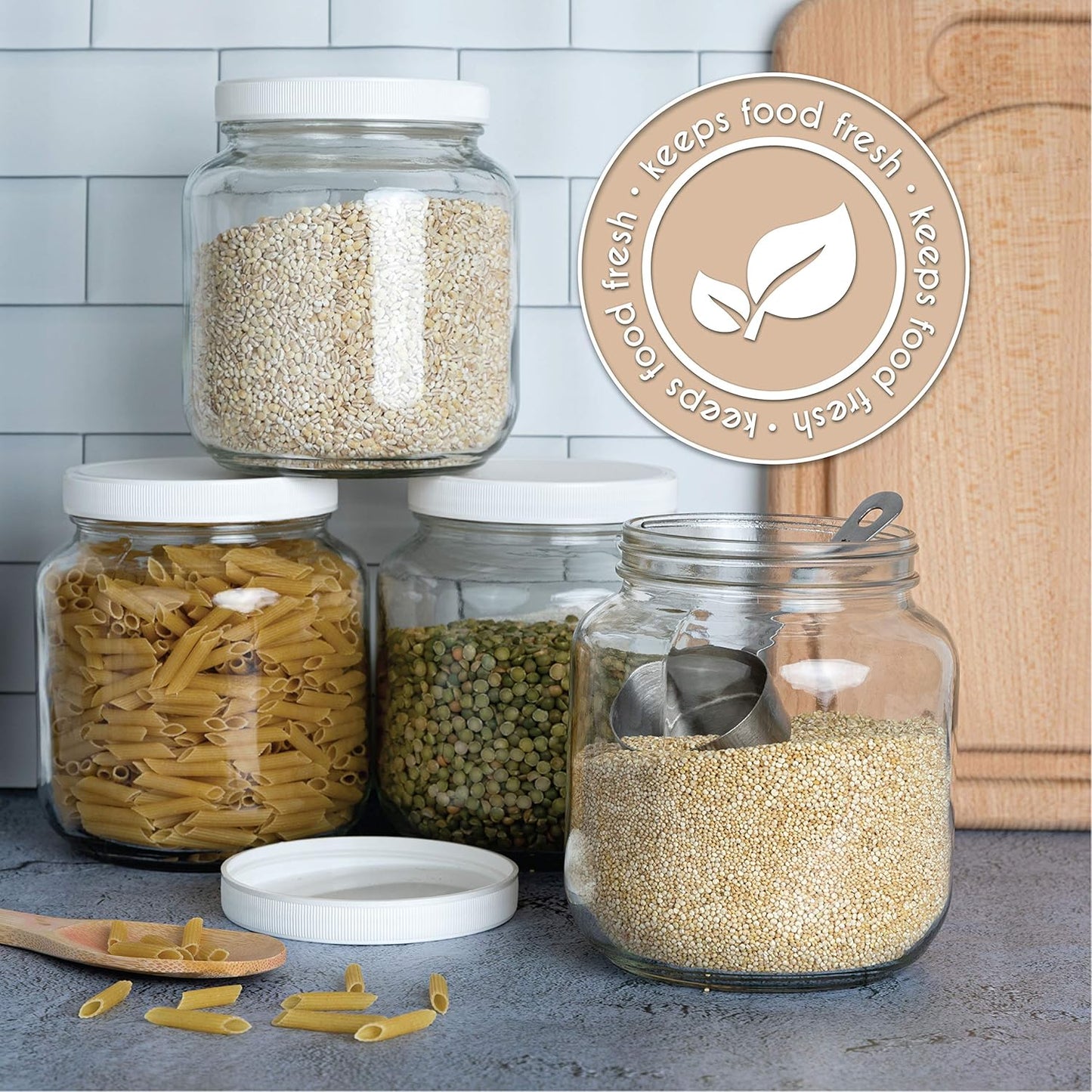 kitchentoolz 6 Pack of Half Gallon Mason Jars - Wide Mouth with Airtight Lid - Safe Container for Fermenting, Pickling, and Storing